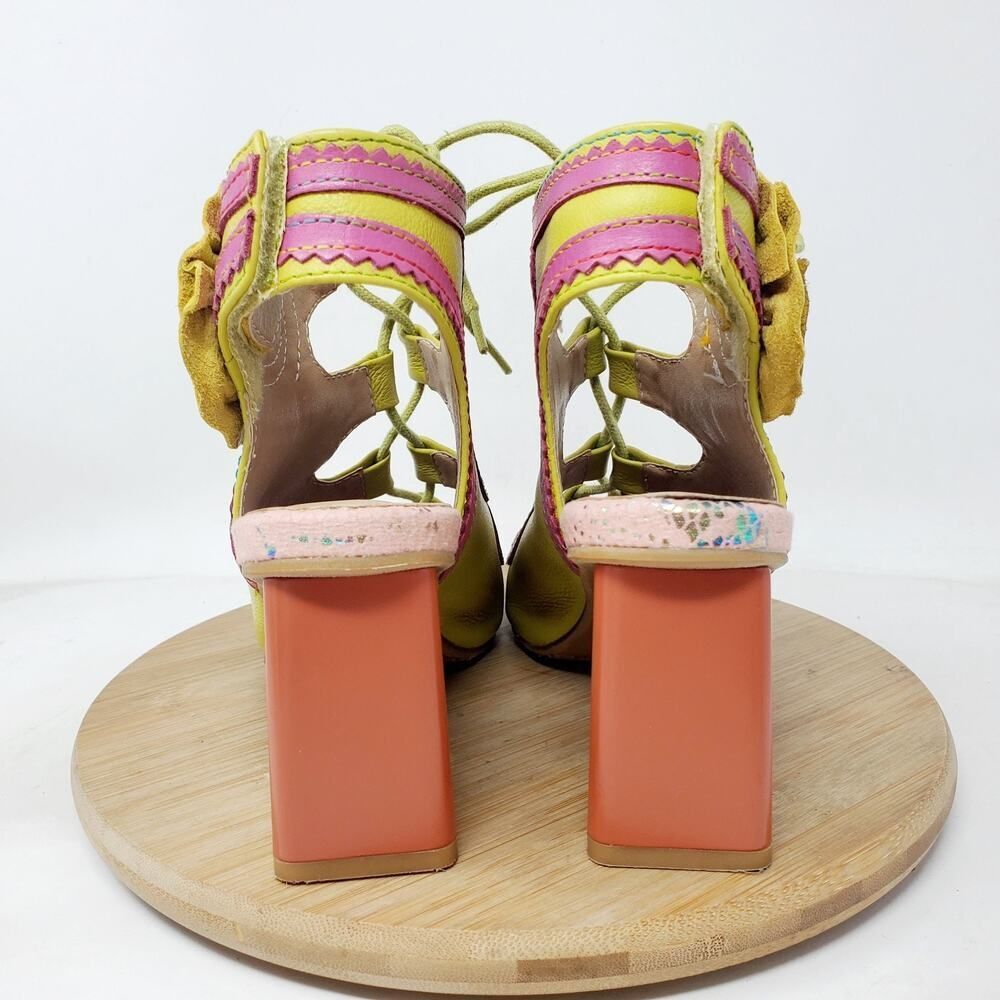 L'Artiste Shoes Womens 35 Supercute Colorful Flower Lace Up Fishtail Heel Sandal - Picture 8 of 13